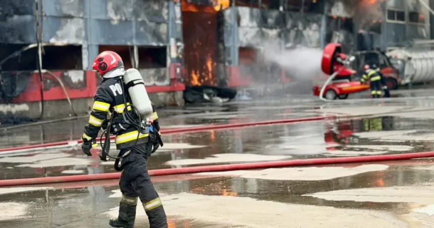 Incendiu la fabrica de celuloză din Severin. Pompierii luptă cu ultimele focare