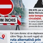Trafic blocat pe DN 67D, între Băile Herculane și Târgu Jiu